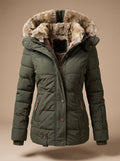 Women's Fitted Puffer Coat with Faux Fur Hood