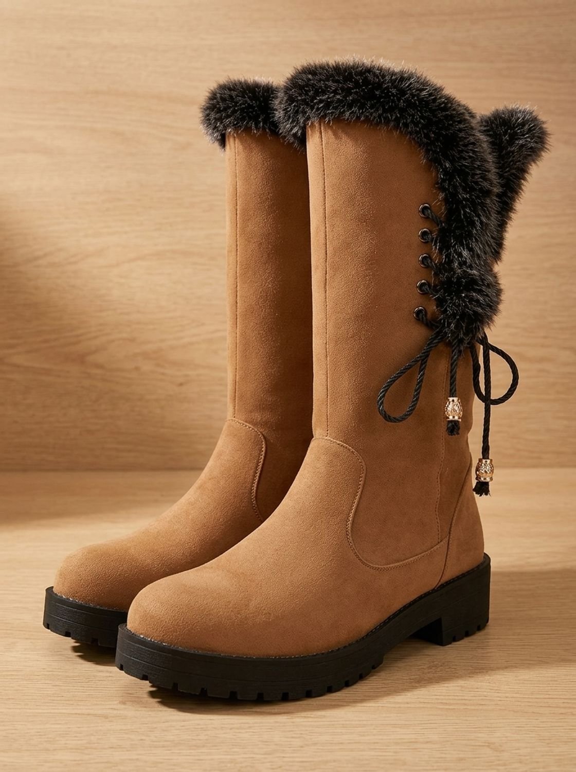 Women's Lug Sole Suede-Look Tall Winter Snow Boots