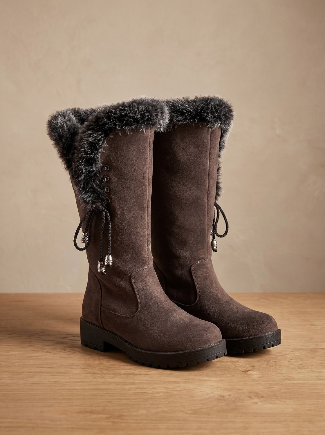Women's Lug Sole Suede-Look Tall Winter Snow Boots