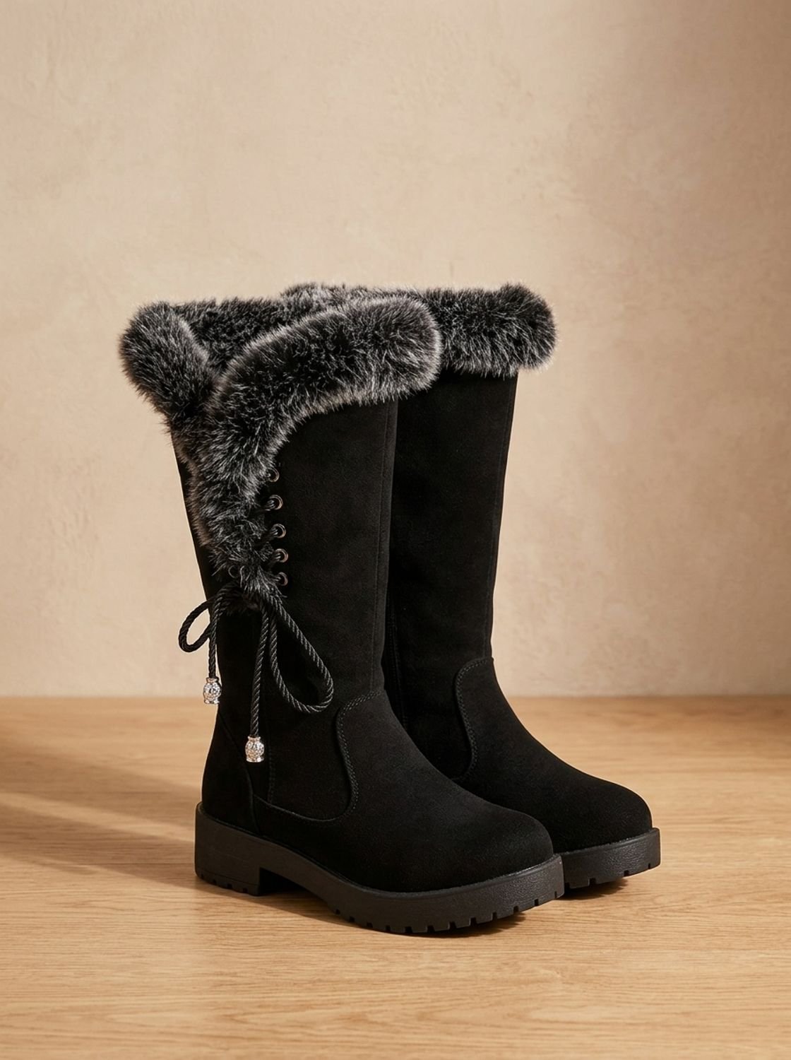 Women's Lug Sole Suede-Look Tall Winter Snow Boots