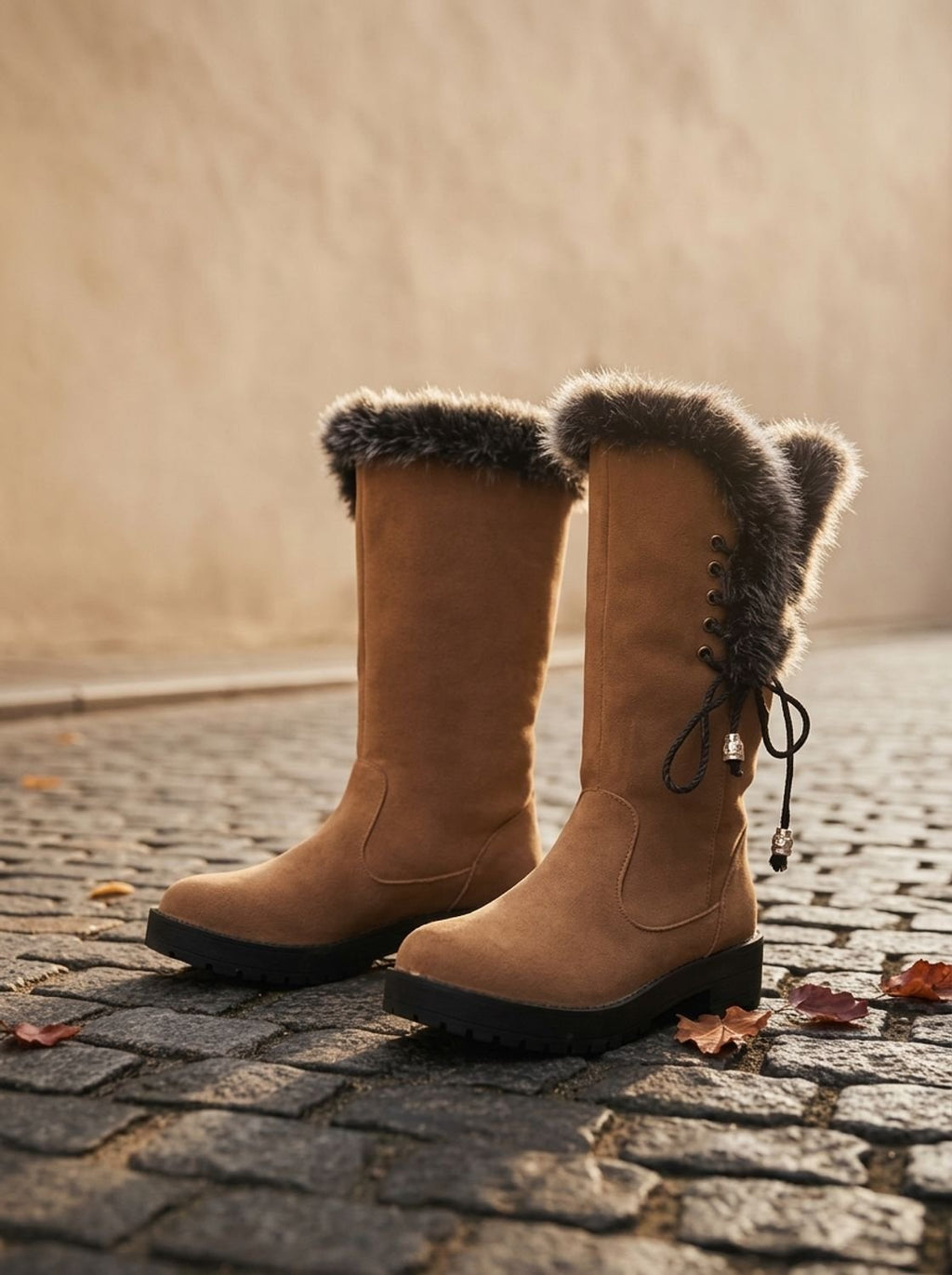 Women's Lug Sole Suede-Look Tall Winter Snow Boots