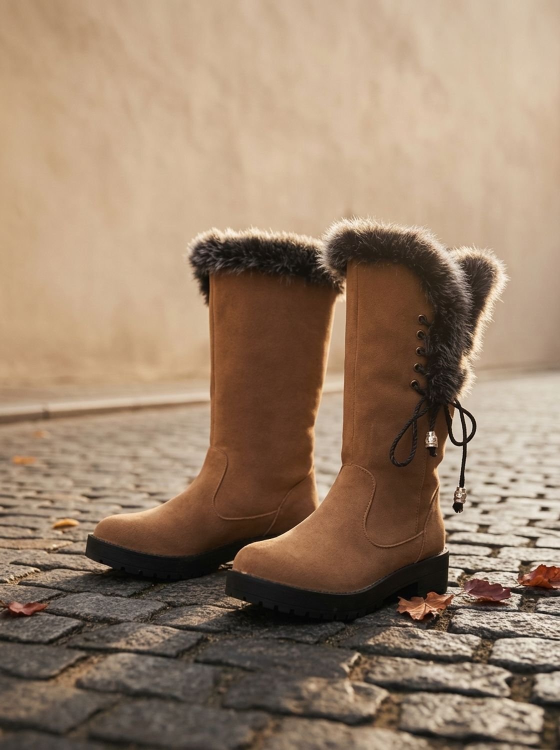 Women's Lug Sole Suede-Look Tall Winter Snow Boots