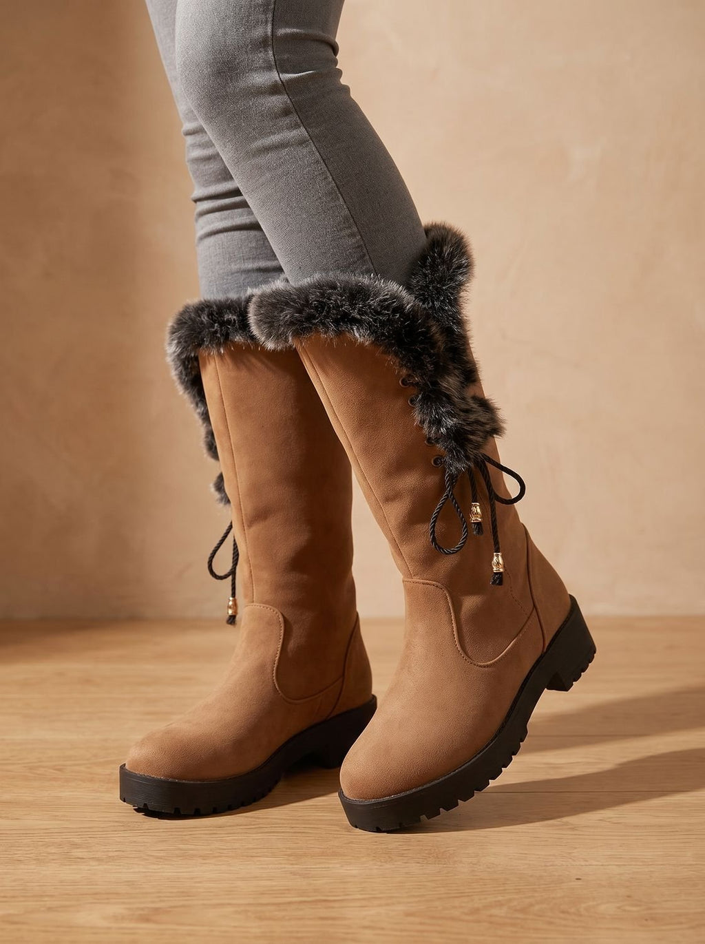 Women's Lug Sole Suede-Look Tall Winter Snow Boots