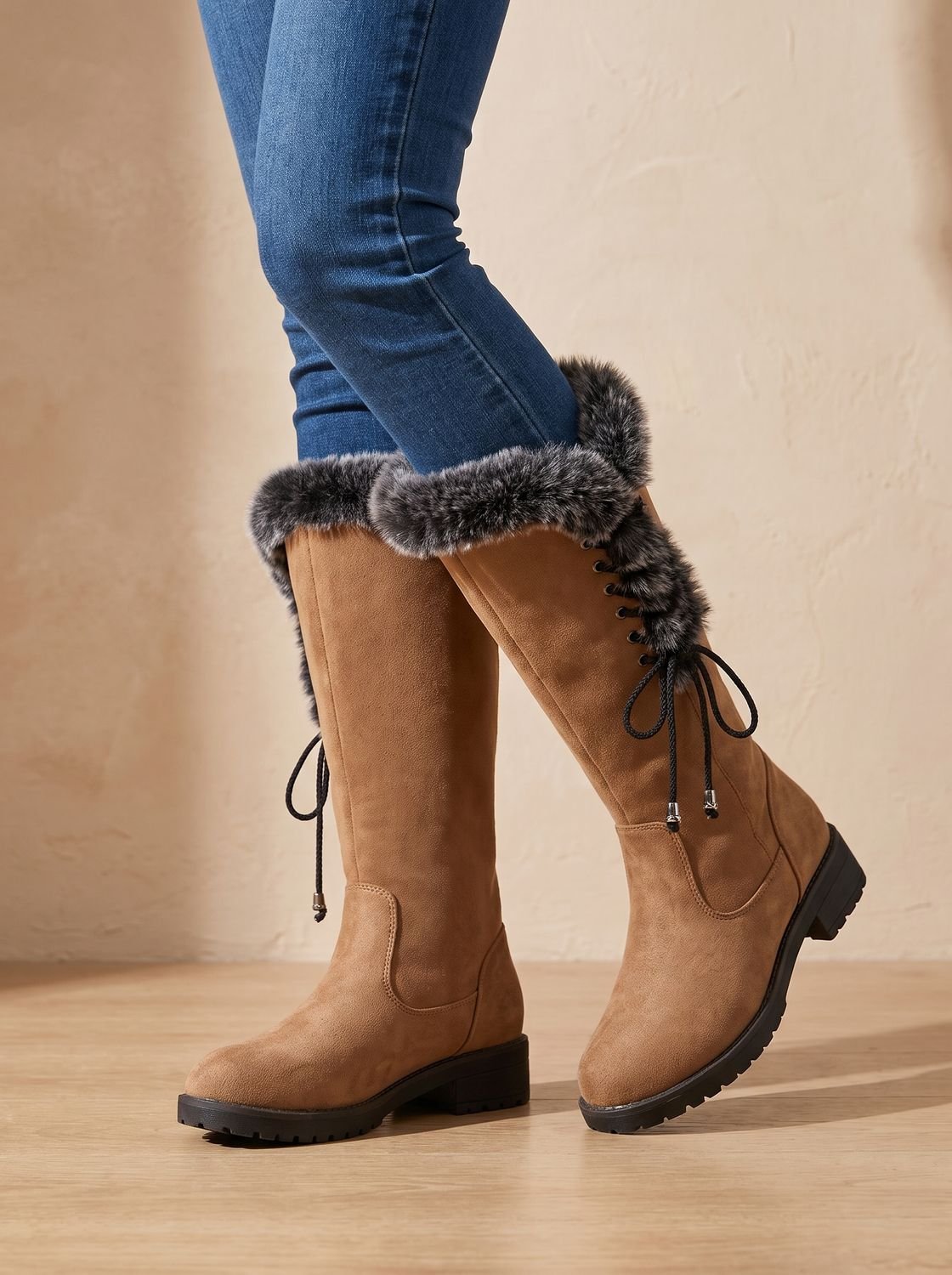 Women's Lug Sole Suede-Look Tall Winter Snow Boots