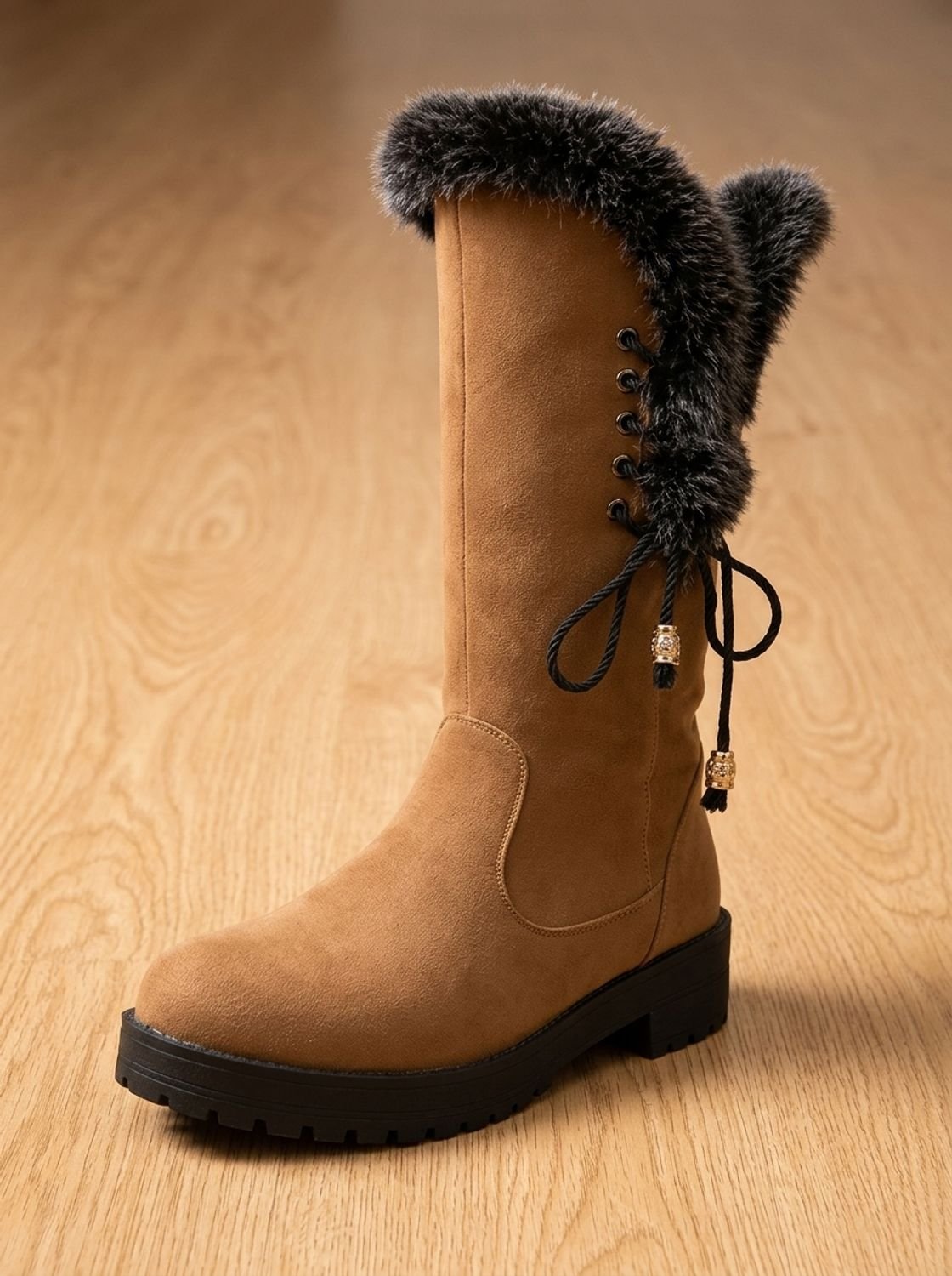 Women's Lug Sole Suede-Look Tall Winter Snow Boots
