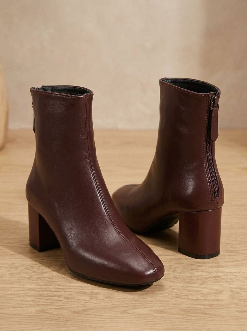 Women's Sleek Smooth Faux Leather Block-Heel Short Boots