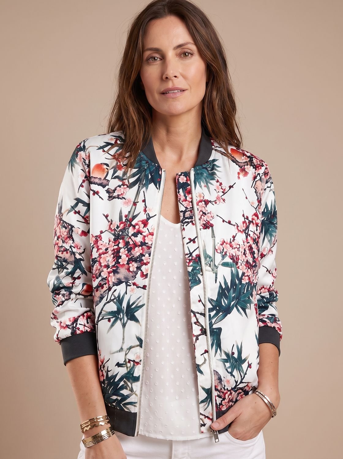 Women's All-Over Floral Zip Bomber Jacket
