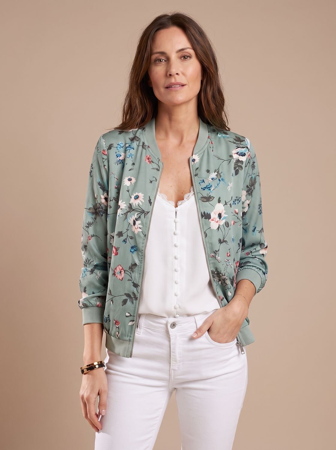 Women's All-Over Floral Zip Bomber Jacket