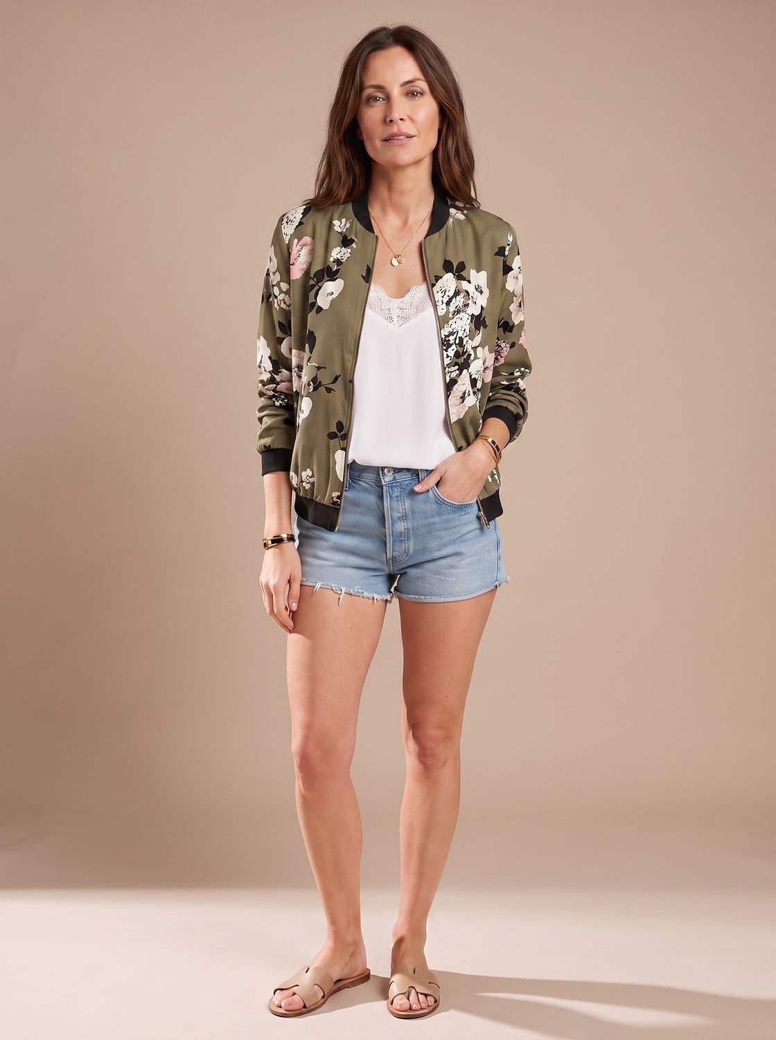 Women's All-Over Floral Zip Bomber Jacket