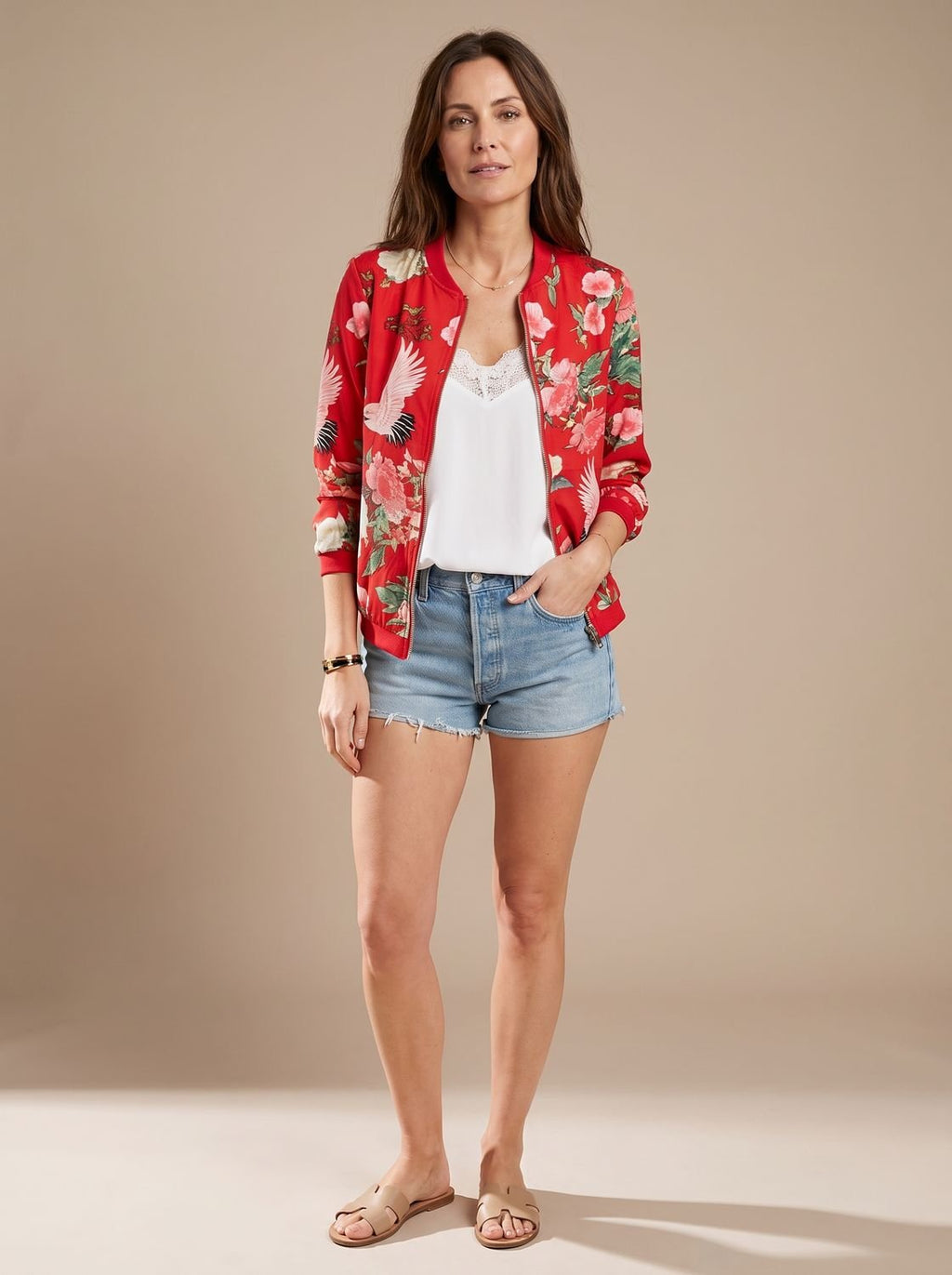 Women's All-Over Floral Zip Bomber Jacket