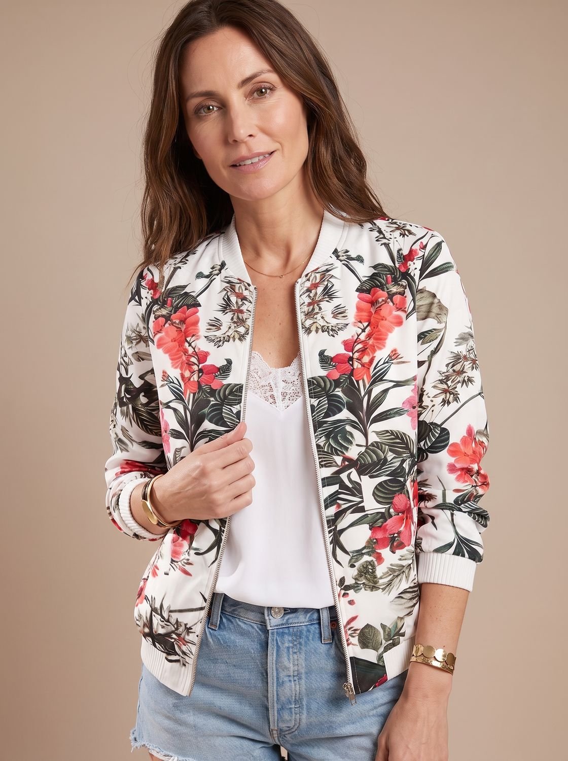 Women's All-Over Floral Zip Bomber Jacket
