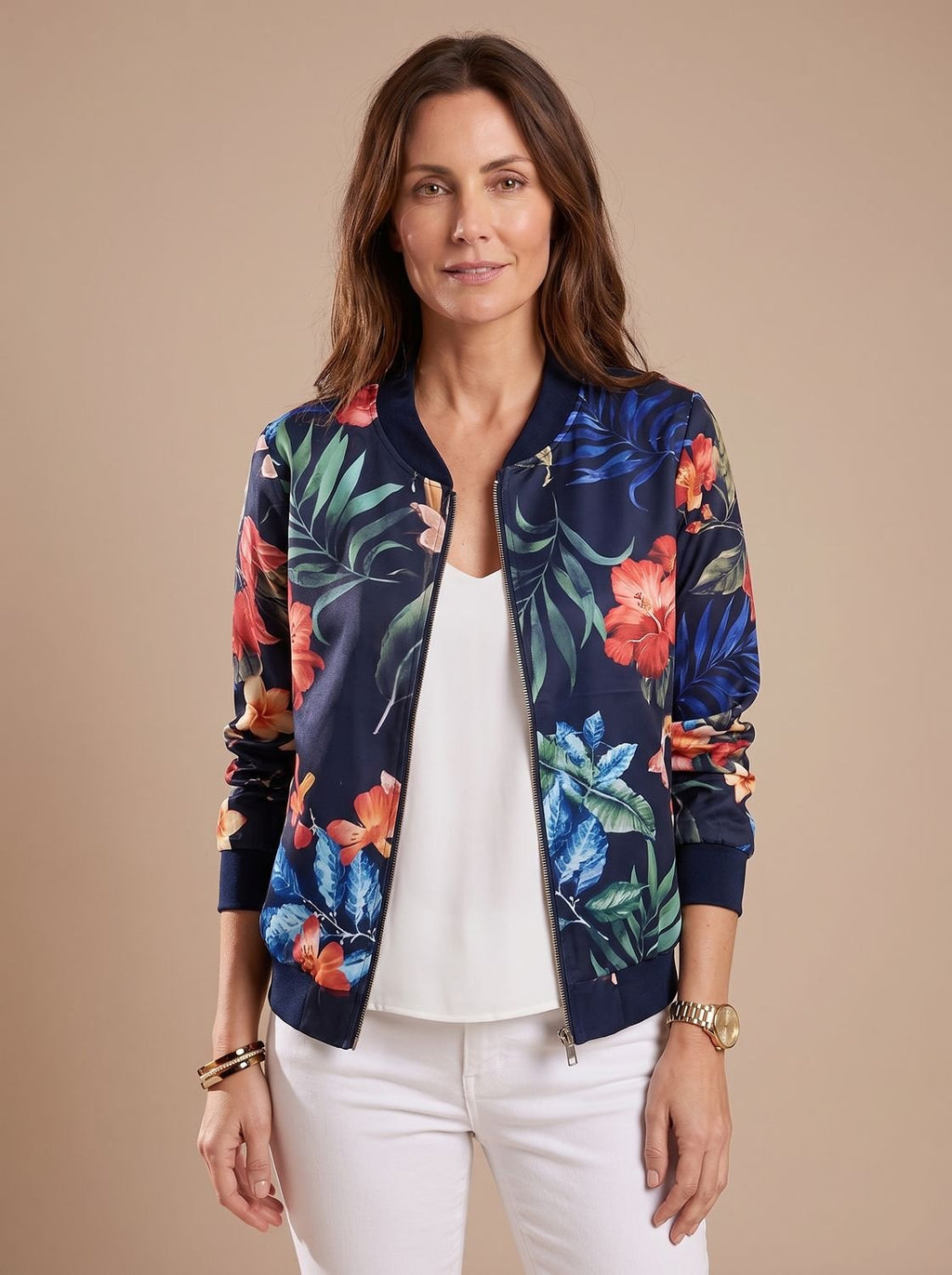 Women's All-Over Floral Zip Bomber Jacket