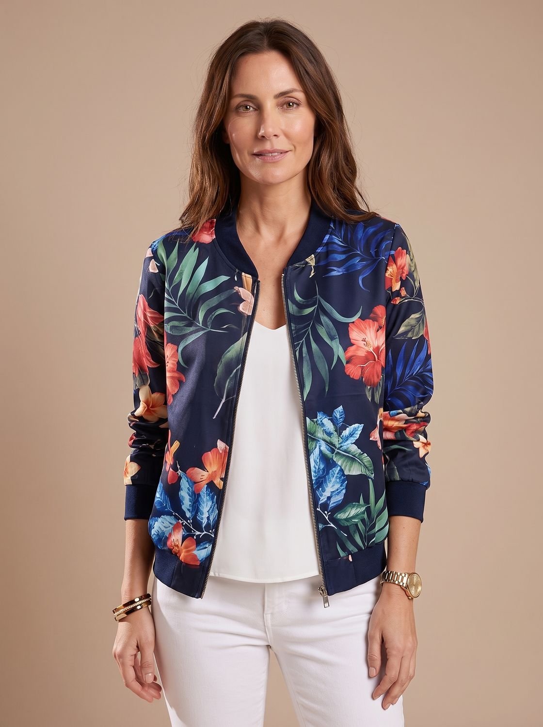 Women's All-Over Floral Zip Bomber Jacket