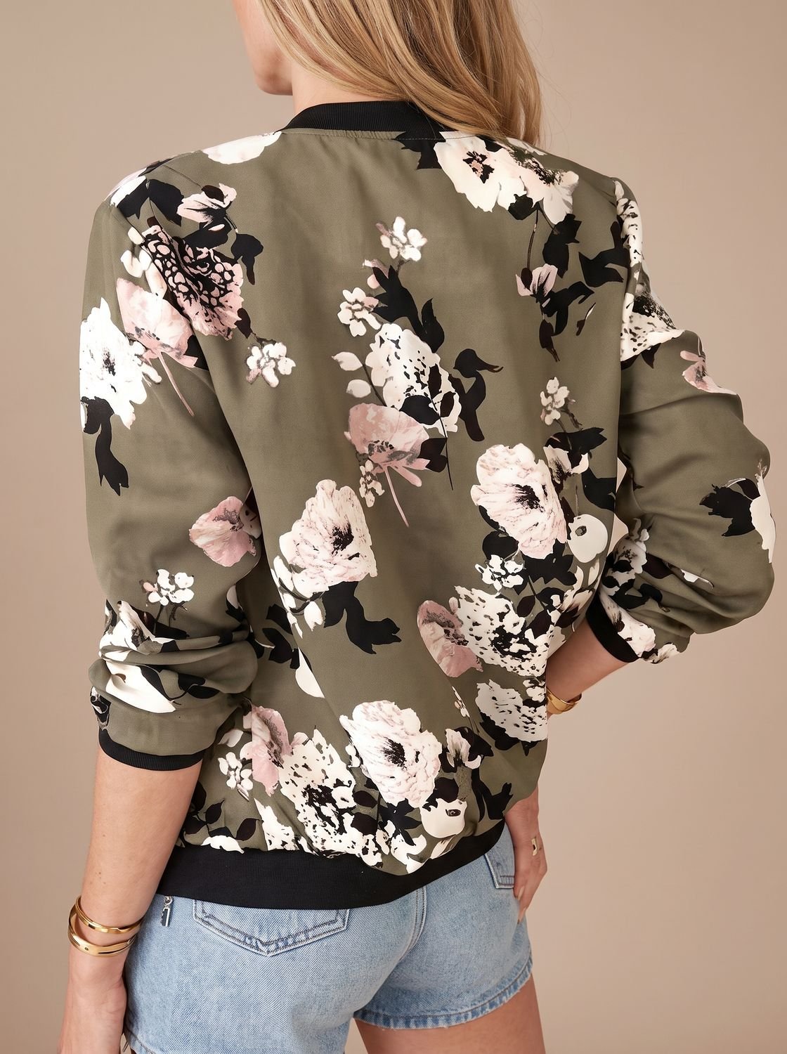 Women's All-Over Floral Zip Bomber Jacket