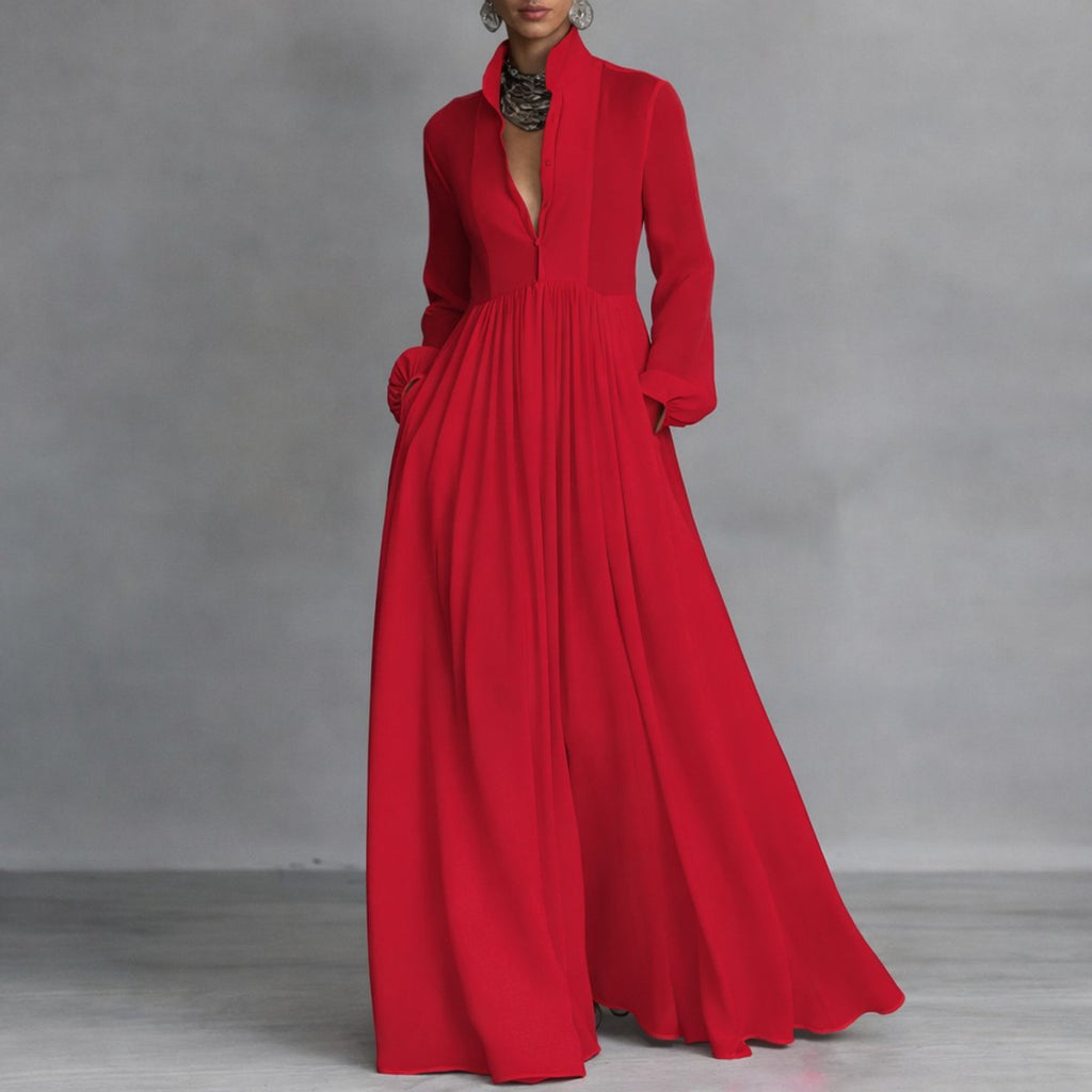 Women's Sweeping Skirt Buttoned Flowy Maxi Dress