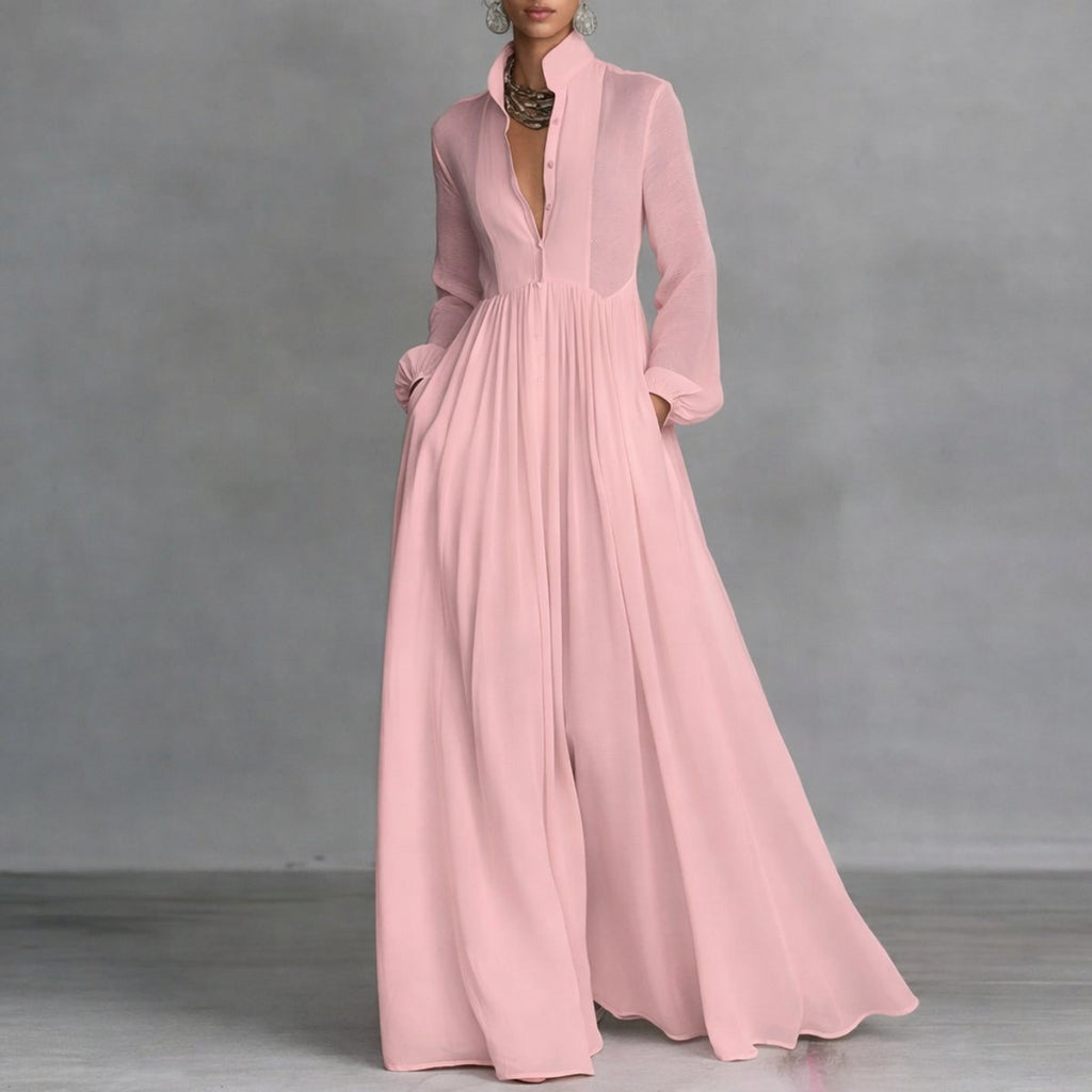 Women's Sweeping Skirt Buttoned Flowy Maxi Dress
