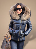 Women's Tapered Quilted Puffer Overcoat with Faux Fur Hood