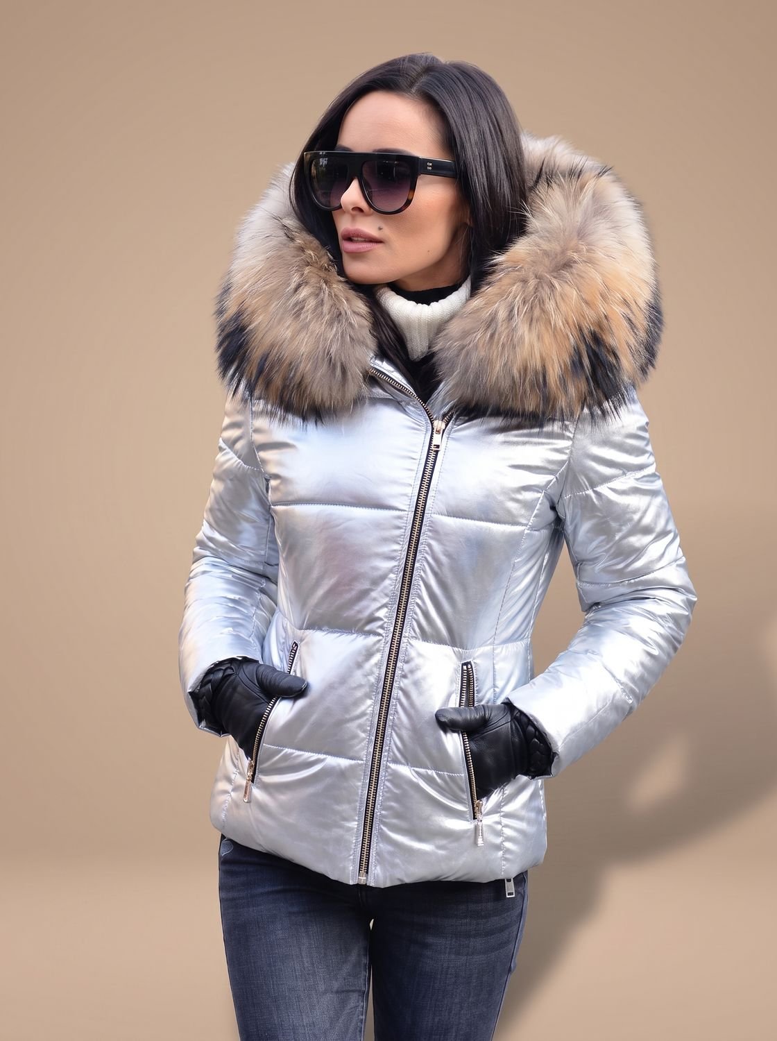 Women's Tapered Quilted Puffer Overcoat with Faux Fur Hood