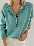 Women's Partial Button V-Neck Cold Weather Sweater