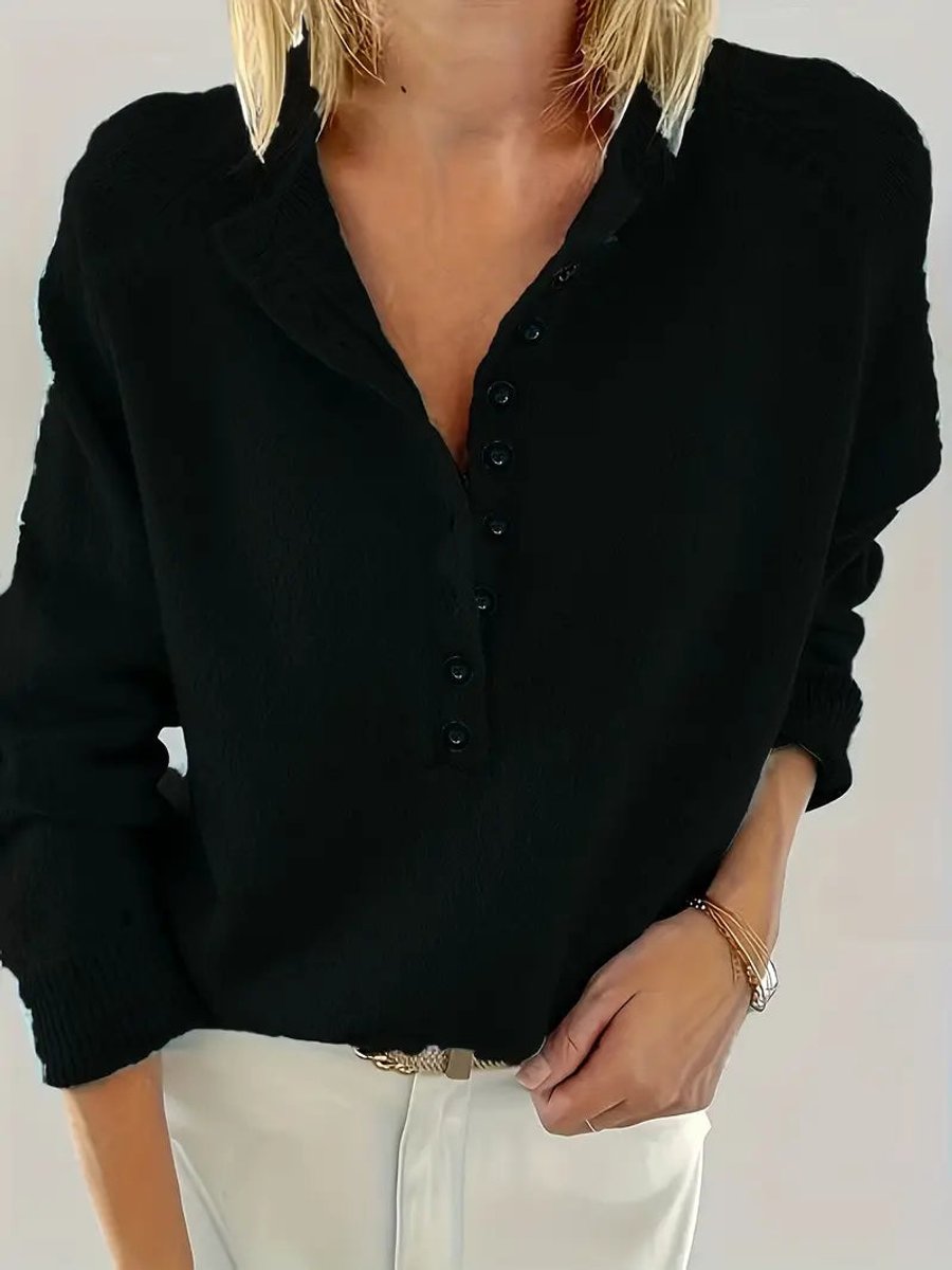 Women's Partial Button V-Neck Cold Weather Sweater