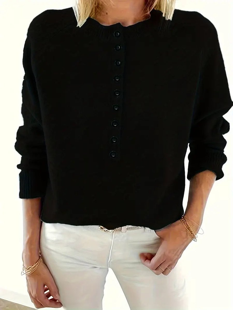 Women's Partial Button V-Neck Cold Weather Sweater