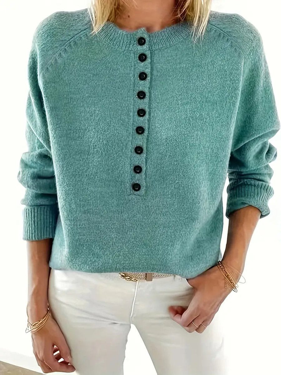 Women's Partial Button V-Neck Cold Weather Sweater