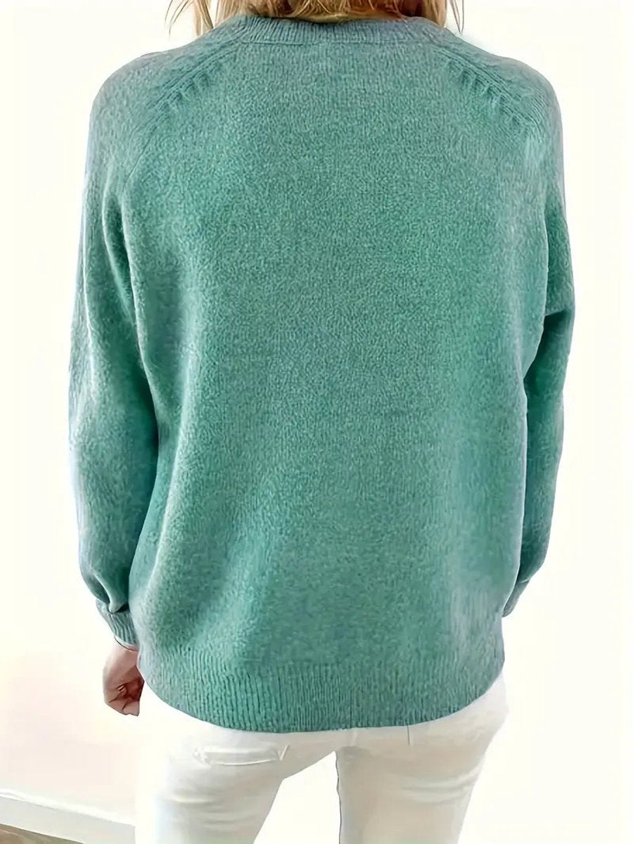 Women's Partial Button V-Neck Cold Weather Sweater