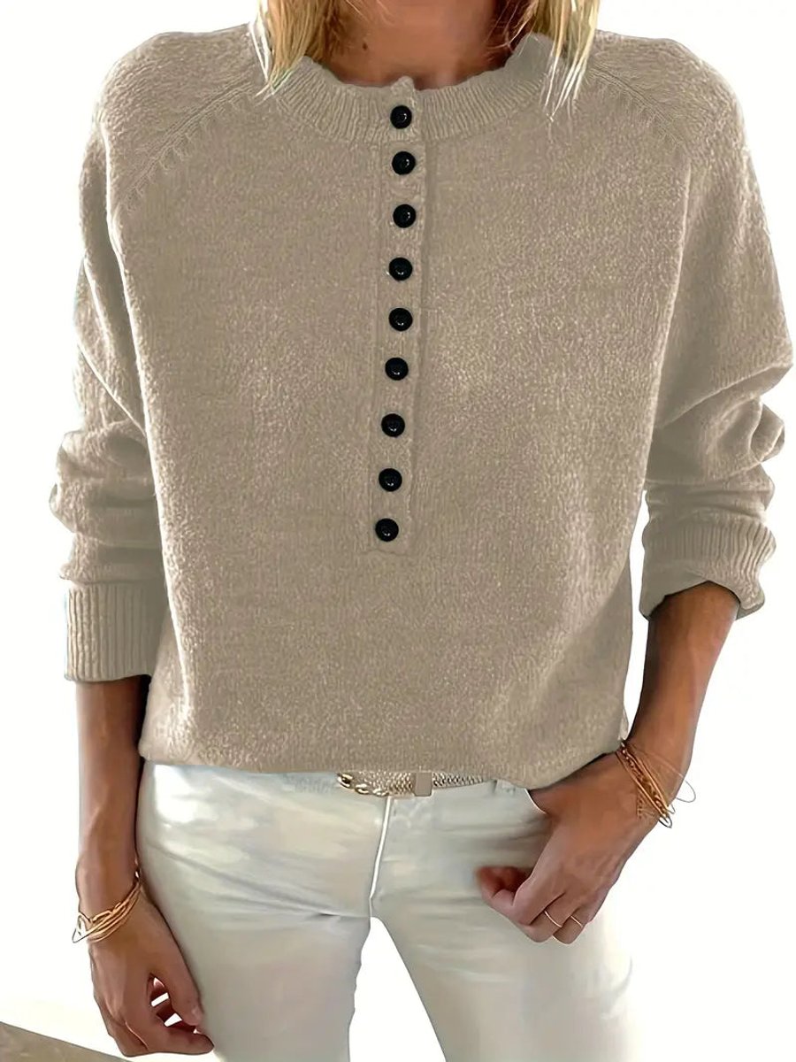 Women's Partial Button V-Neck Cold Weather Sweater