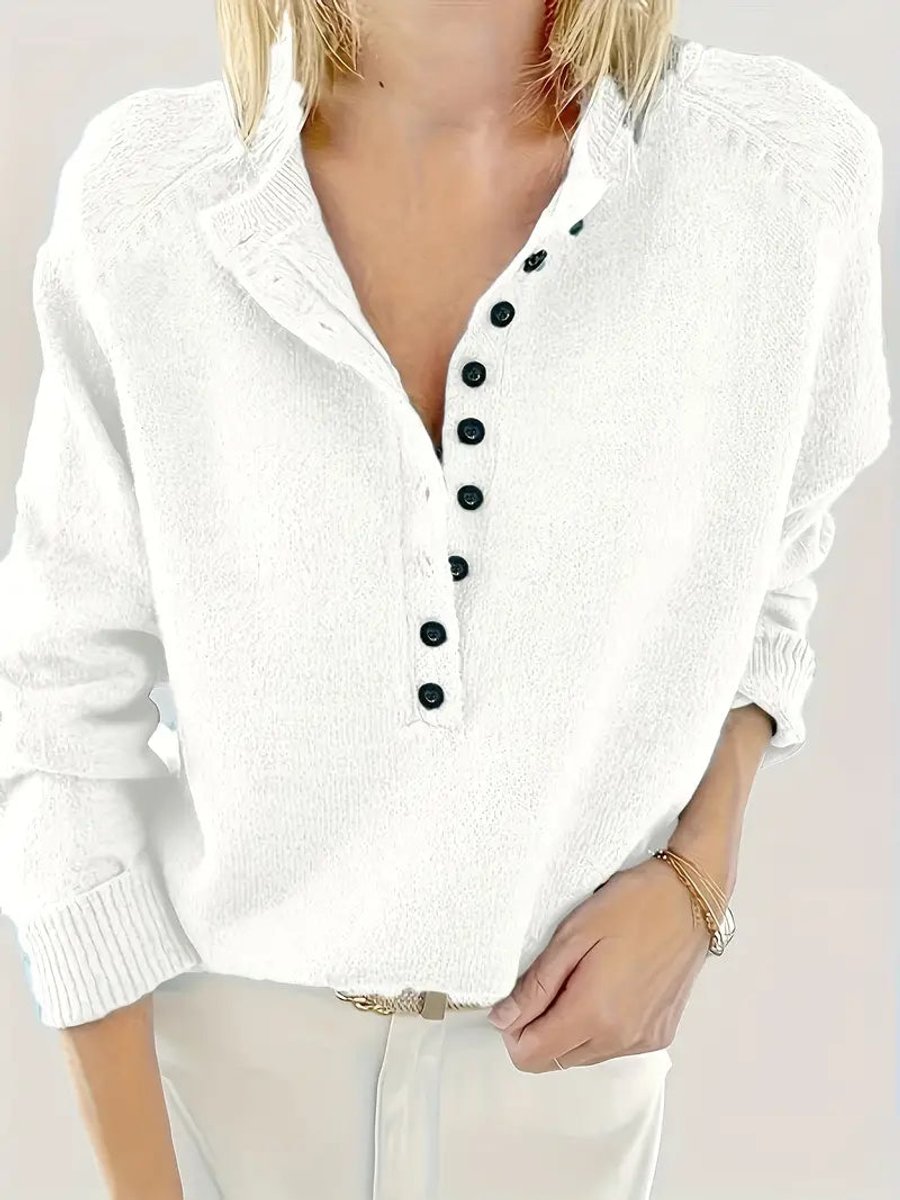 Women's Partial Button V-Neck Cold Weather Sweater