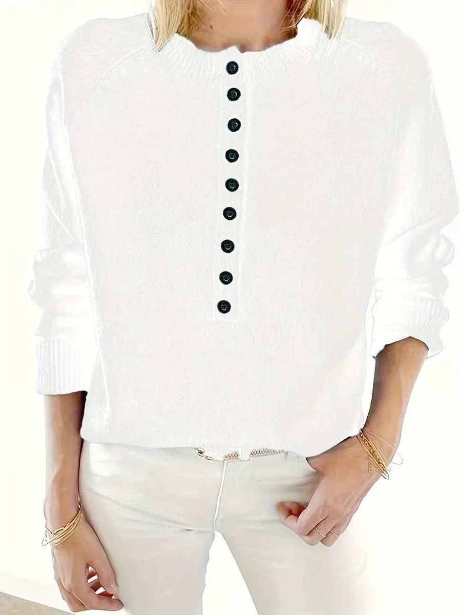 Women's Partial Button V-Neck Cold Weather Sweater