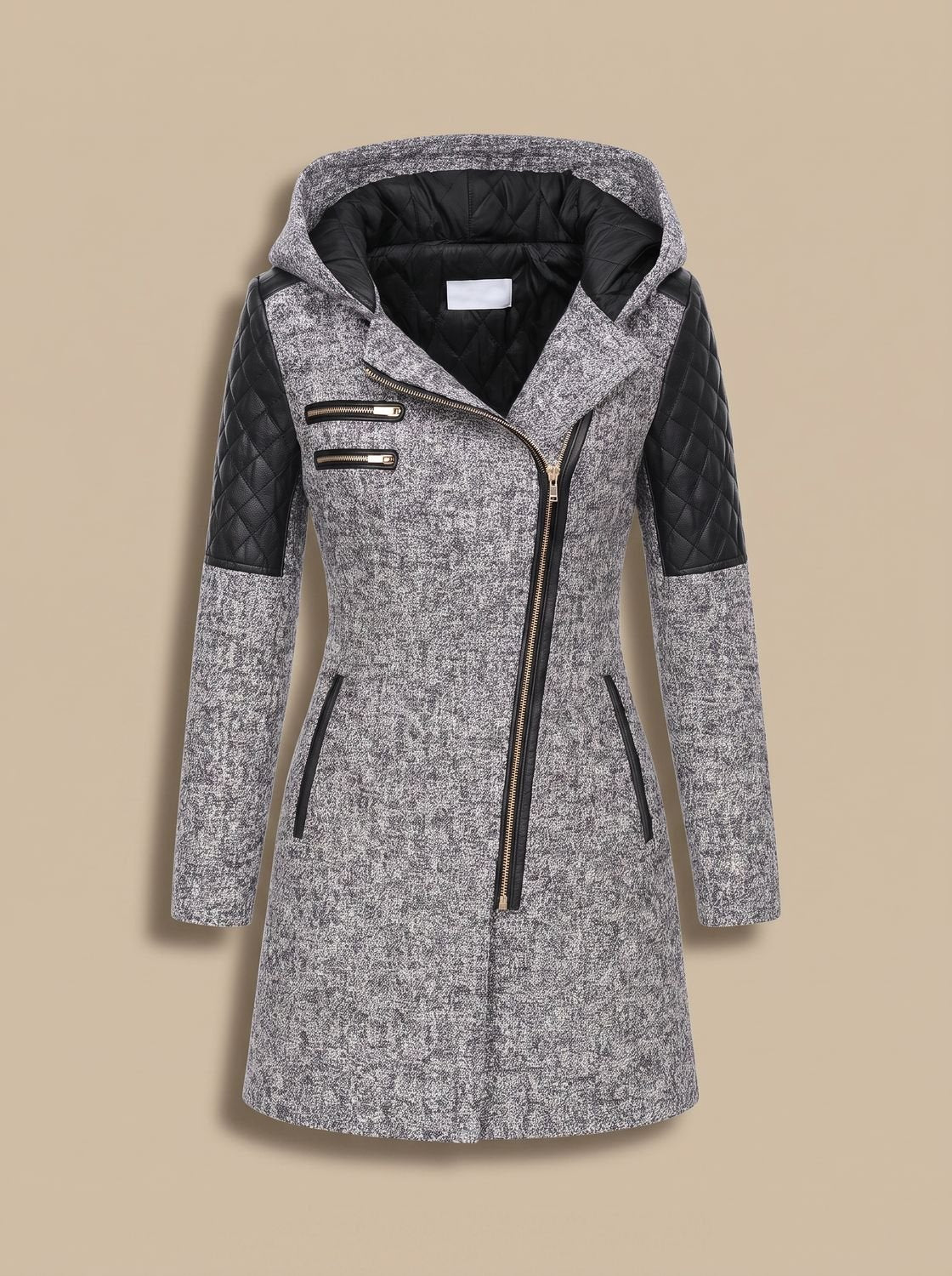 Women's Fashion-Forward Quilted Hooded Wool Overcoat