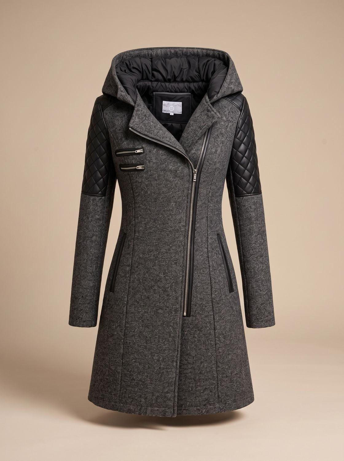 Women's Fashion-Forward Quilted Hooded Wool Overcoat