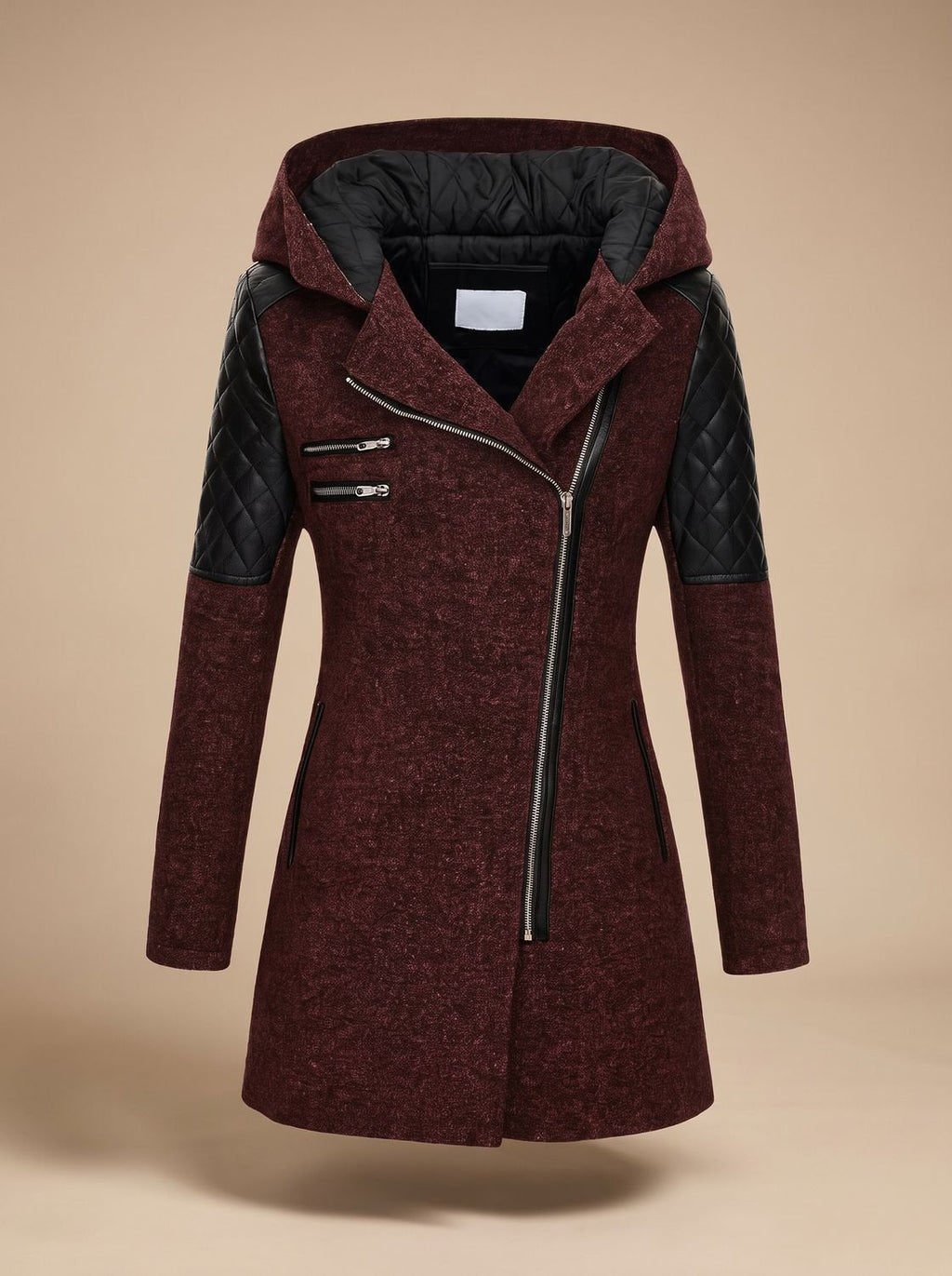 Women's Fashion-Forward Quilted Hooded Wool Overcoat