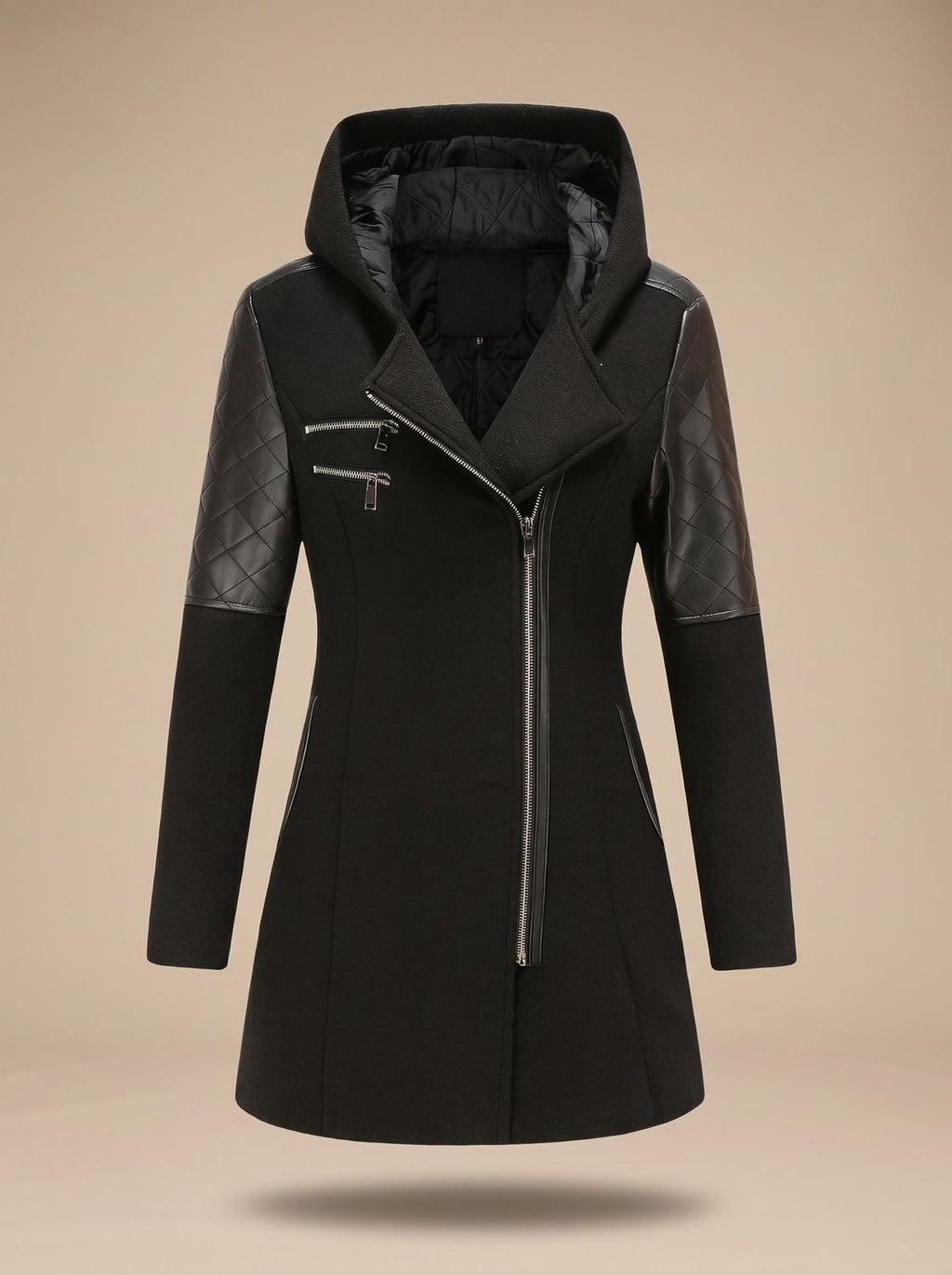 Women's Fashion-Forward Quilted Hooded Wool Overcoat