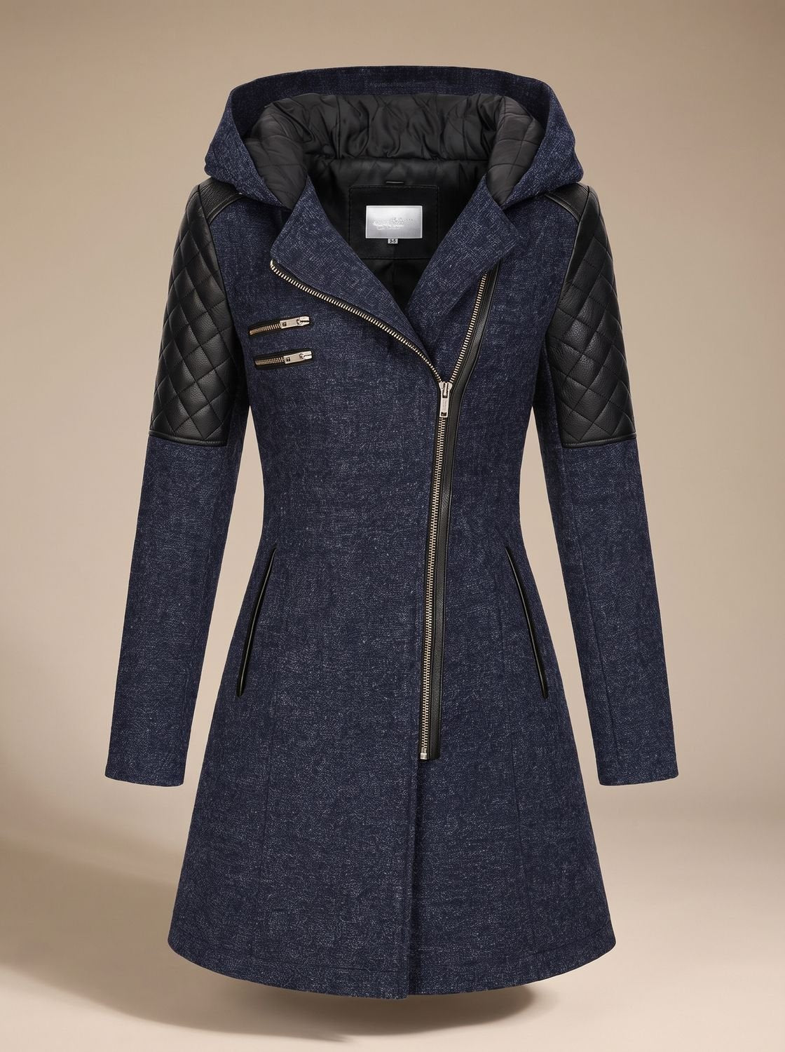 Women's Fashion-Forward Quilted Hooded Wool Overcoat