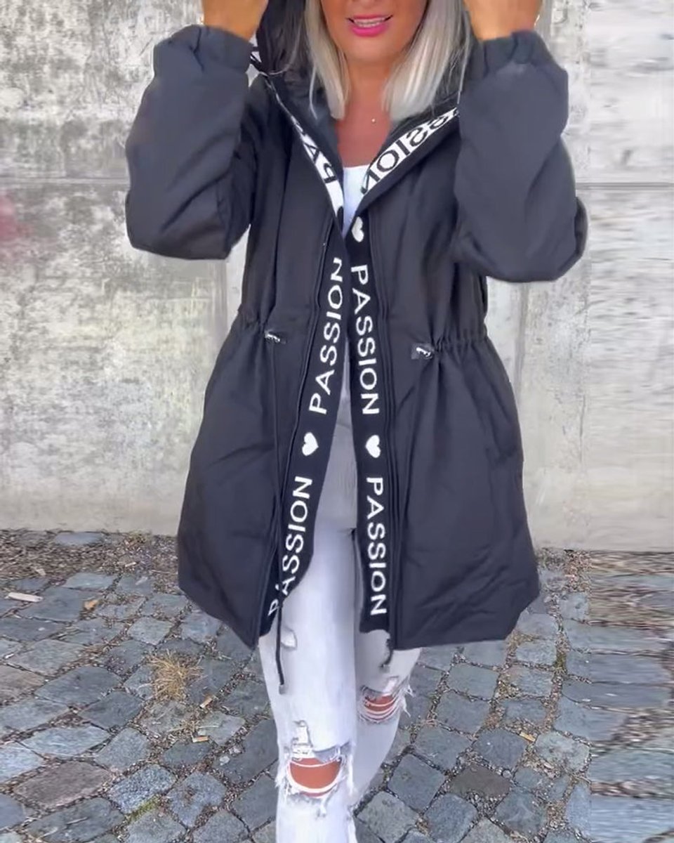 Women's Drawstring Hooded Mid-Length Parka Jacket