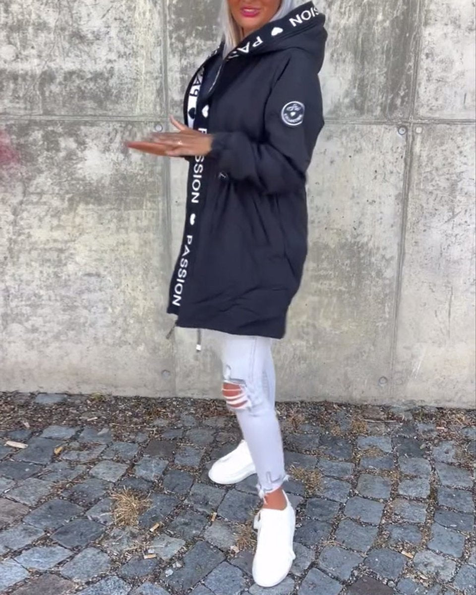 Women's Drawstring Hooded Mid-Length Parka Jacket