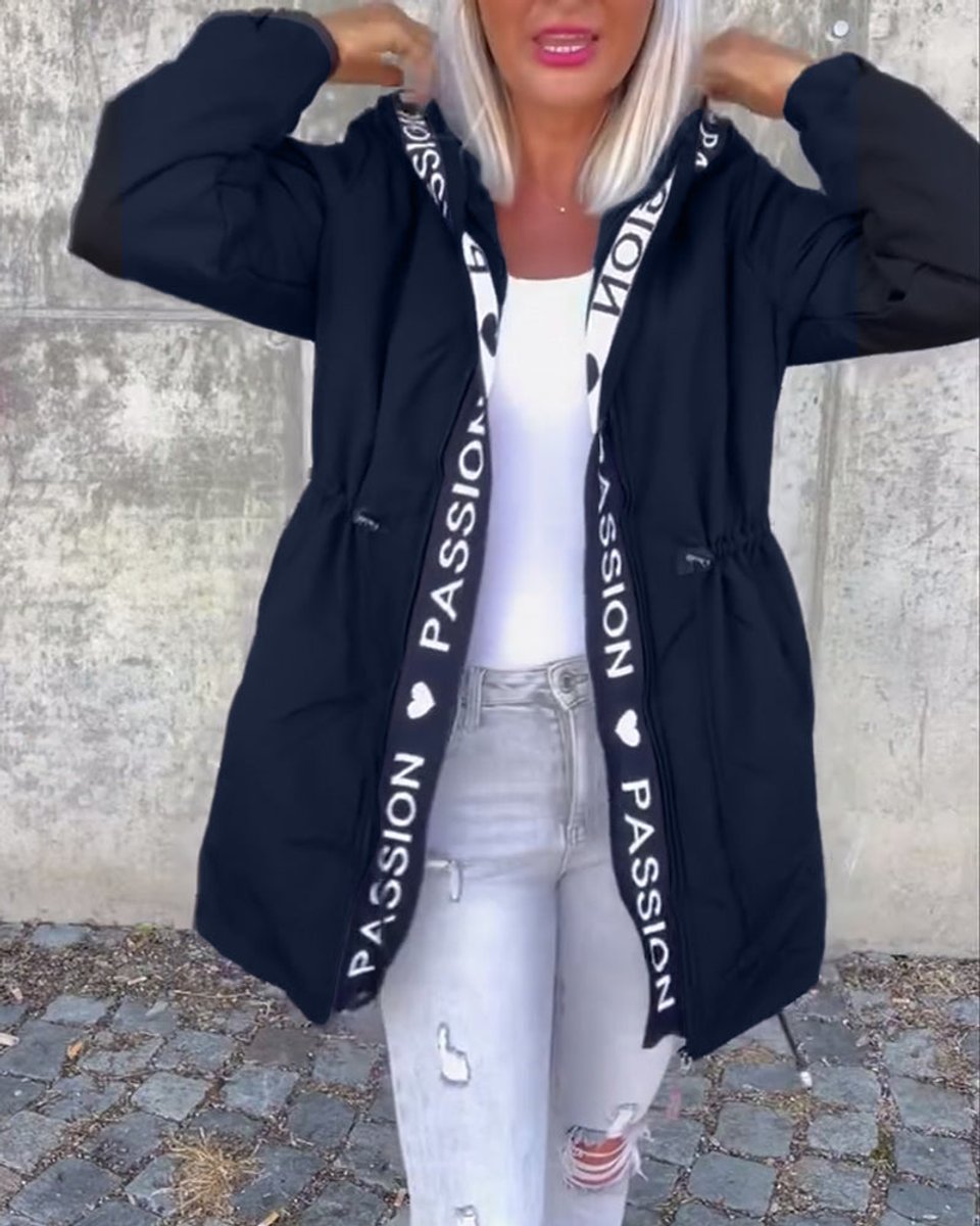 Women's Drawstring Hooded Mid-Length Parka Jacket