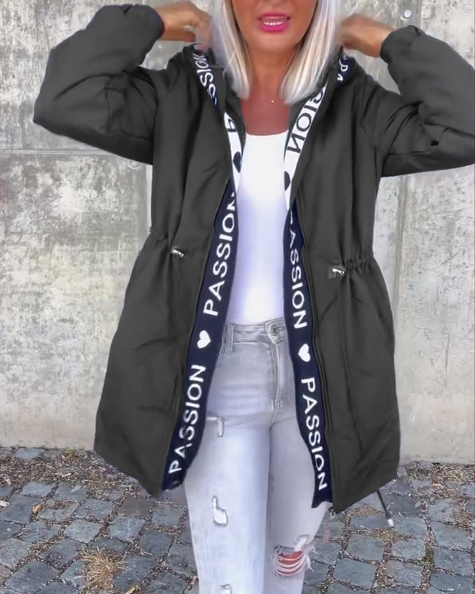 Women's Drawstring Hooded Mid-Length Parka Jacket