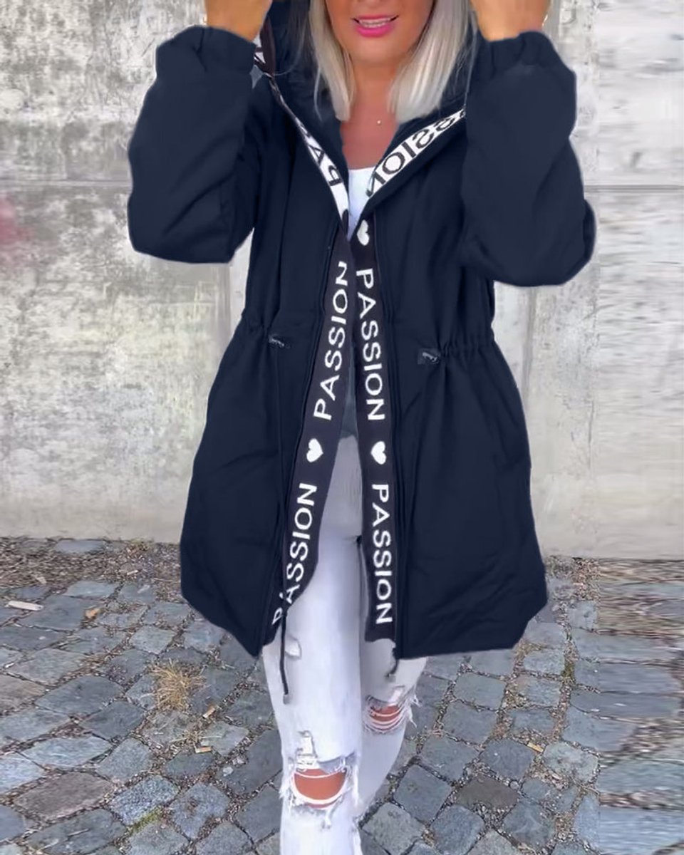 Women's Drawstring Hooded Mid-Length Parka Jacket