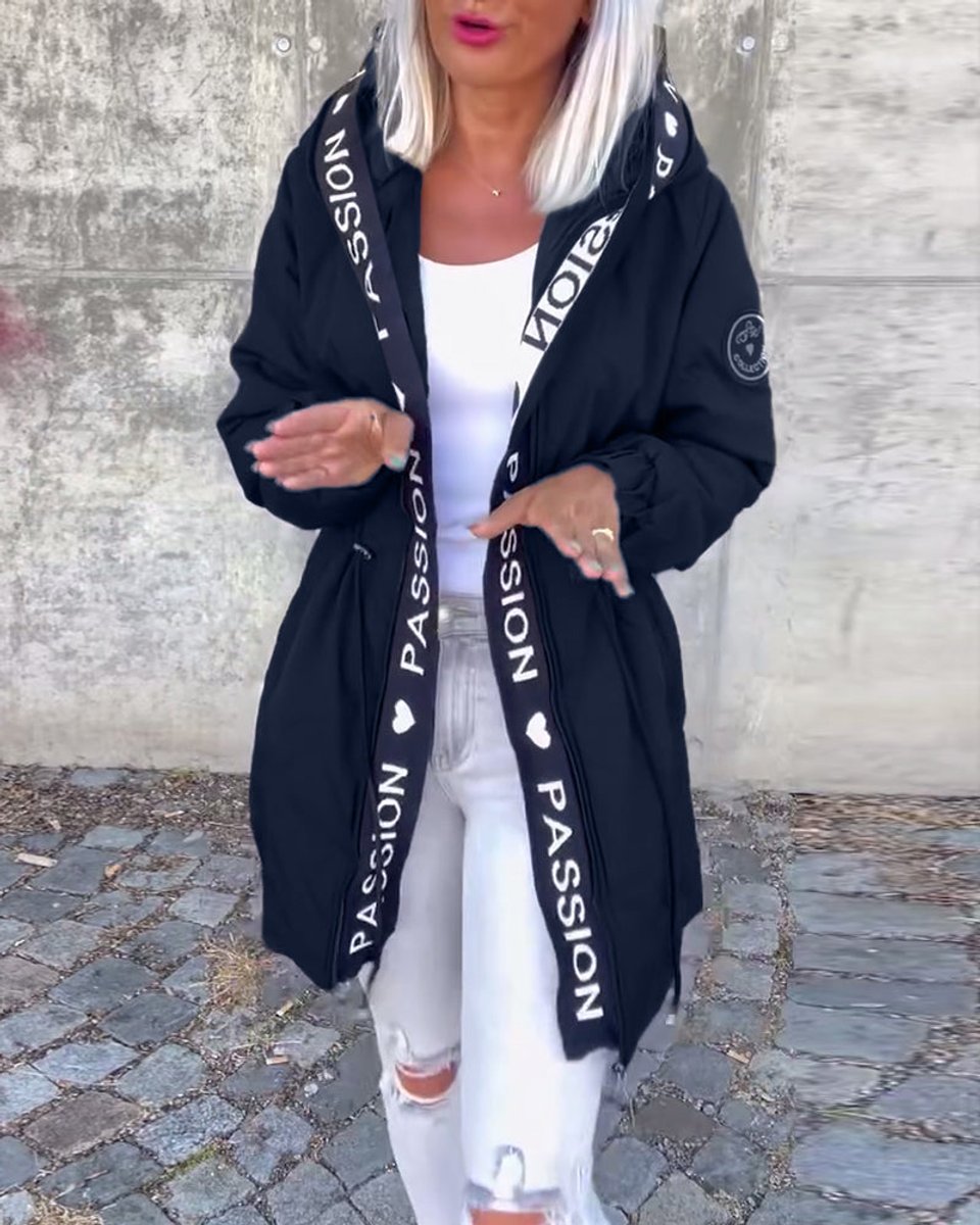 Women's Drawstring Hooded Mid-Length Parka Jacket