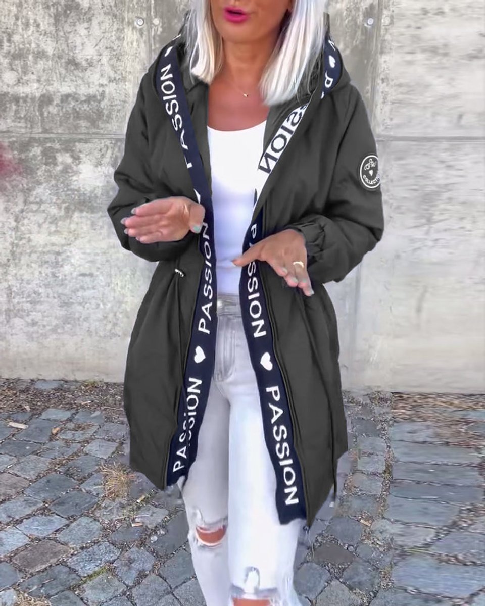 Women's Drawstring Hooded Mid-Length Parka Jacket