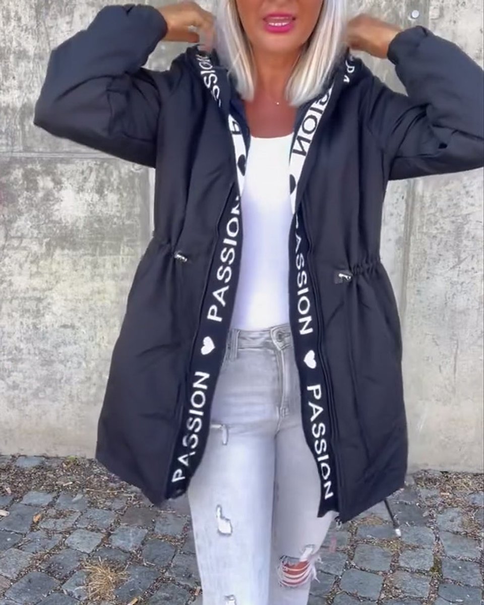 Women's Drawstring Hooded Mid-Length Parka Jacket