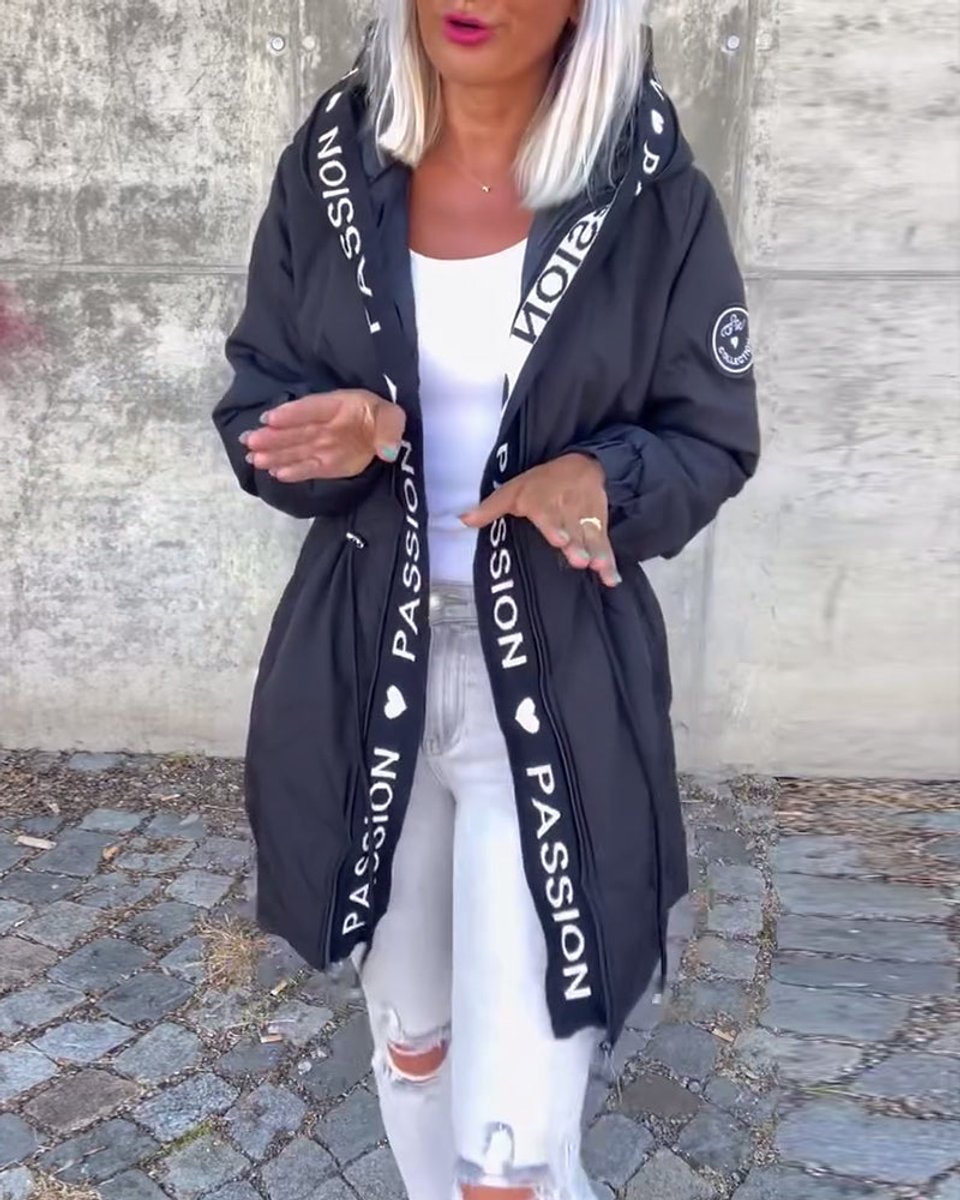Women's Drawstring Hooded Mid-Length Parka Jacket