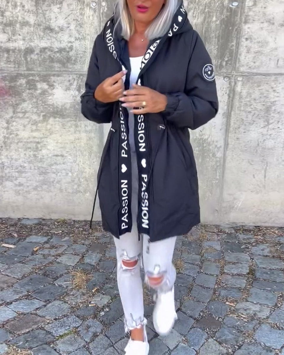 Women's Drawstring Hooded Mid-Length Parka Jacket