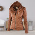 Women's Zip-Off Hood Vegan Leather Biker Coat