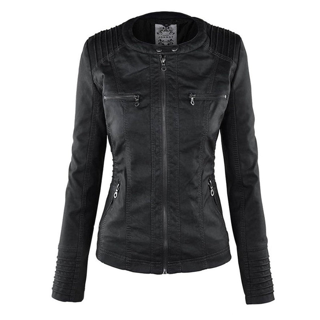 Women's Zip-Off Hood Vegan Leather Biker Coat