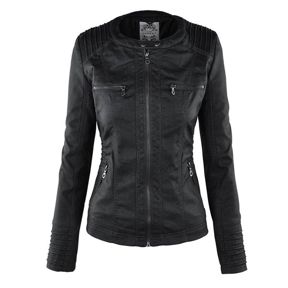 Women's Zip-Off Hood Vegan Leather Biker Coat
