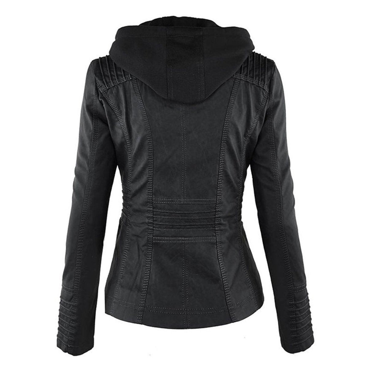 Women's Zip-Off Hood Vegan Leather Biker Coat