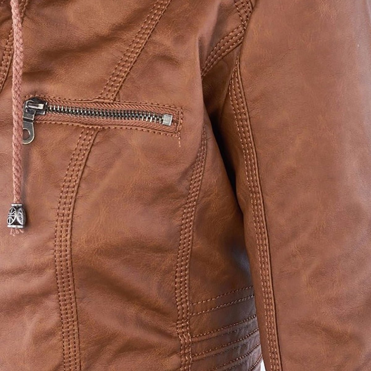 Women's Zip-Off Hood Vegan Leather Biker Coat